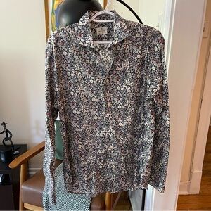 HARTFORD 100% Cotton Button Up Shirt Navy Floral